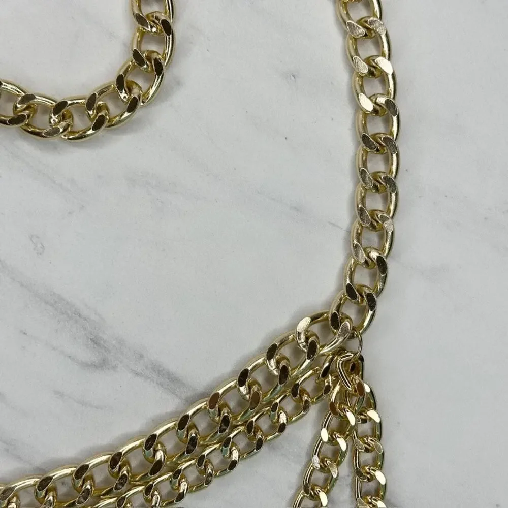 Chunky Gold Tone Chain Lock Charm Draped Belt One Size (OS) ✨